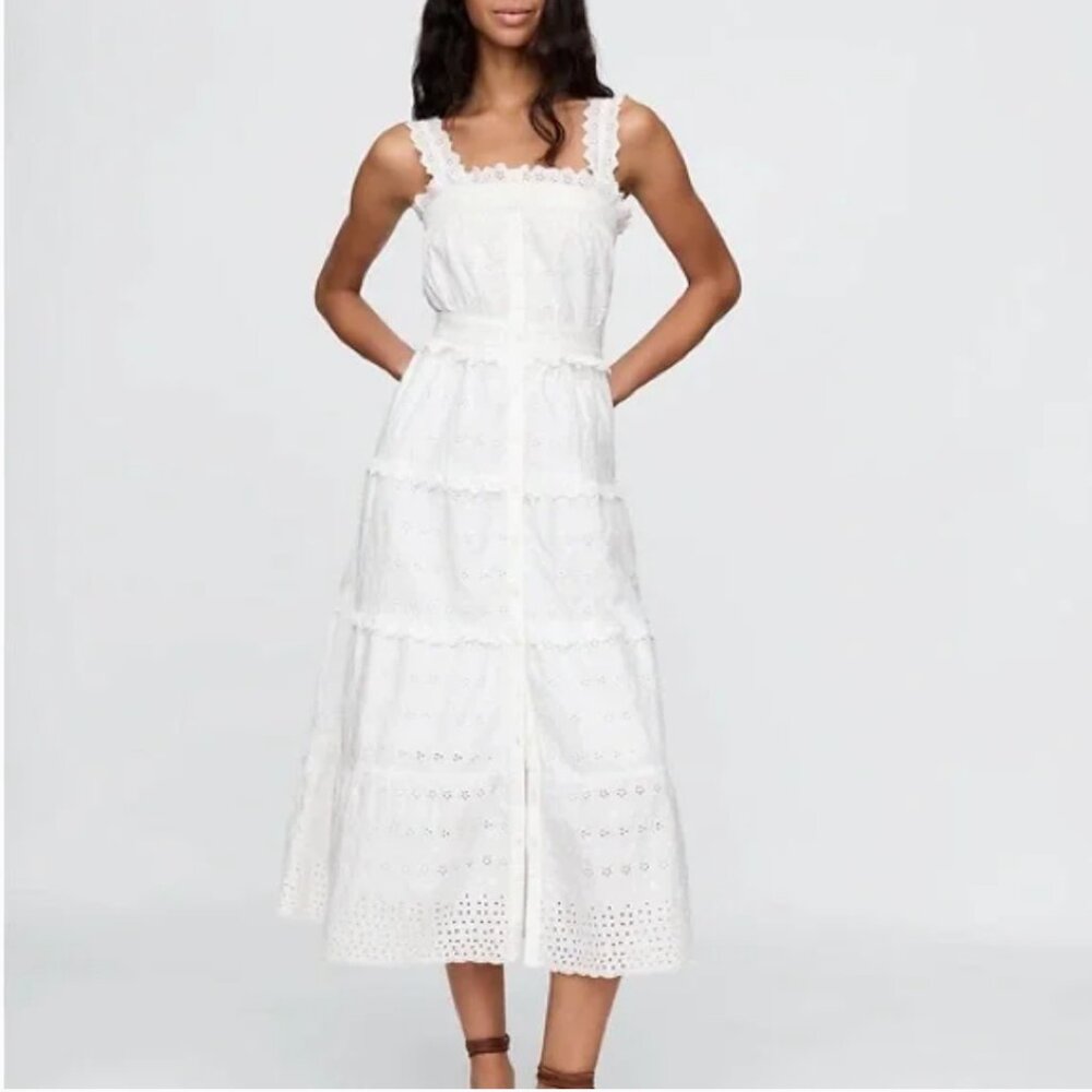Doen White Eyelet Tiered Midi Dress